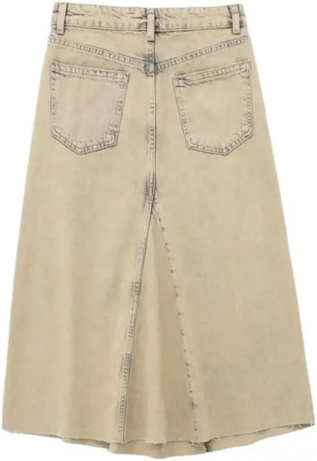 -Women's Vintage Denim Midi Skirt Summer High Waist All-Match Casual Long Skirt