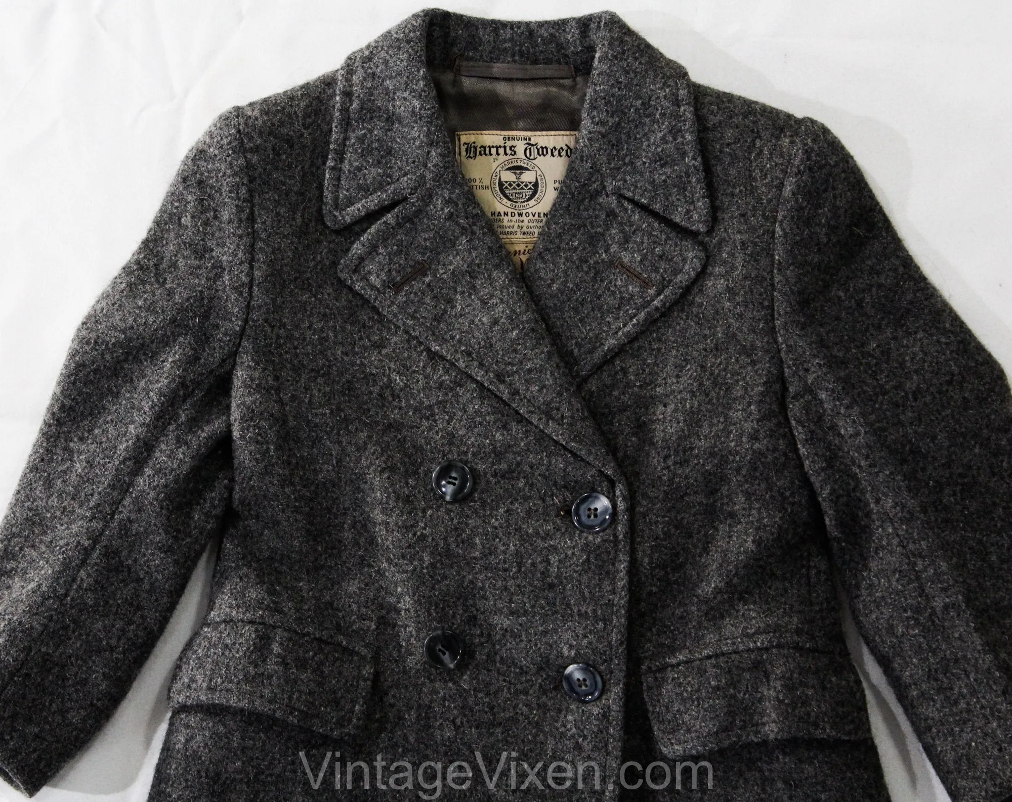 1950s Boy's Wool Coat - Child Size 6 Gray Harris Tweed Overcoat - 50s London Children's Shop - Fall Winter Classic Little Gent - Chest 29
