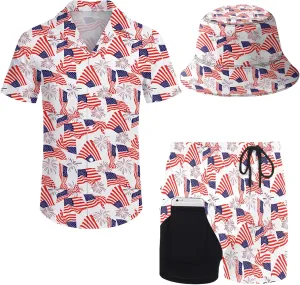 2 Piece Outfits Hawaiian Shirt and Shorts with Hat