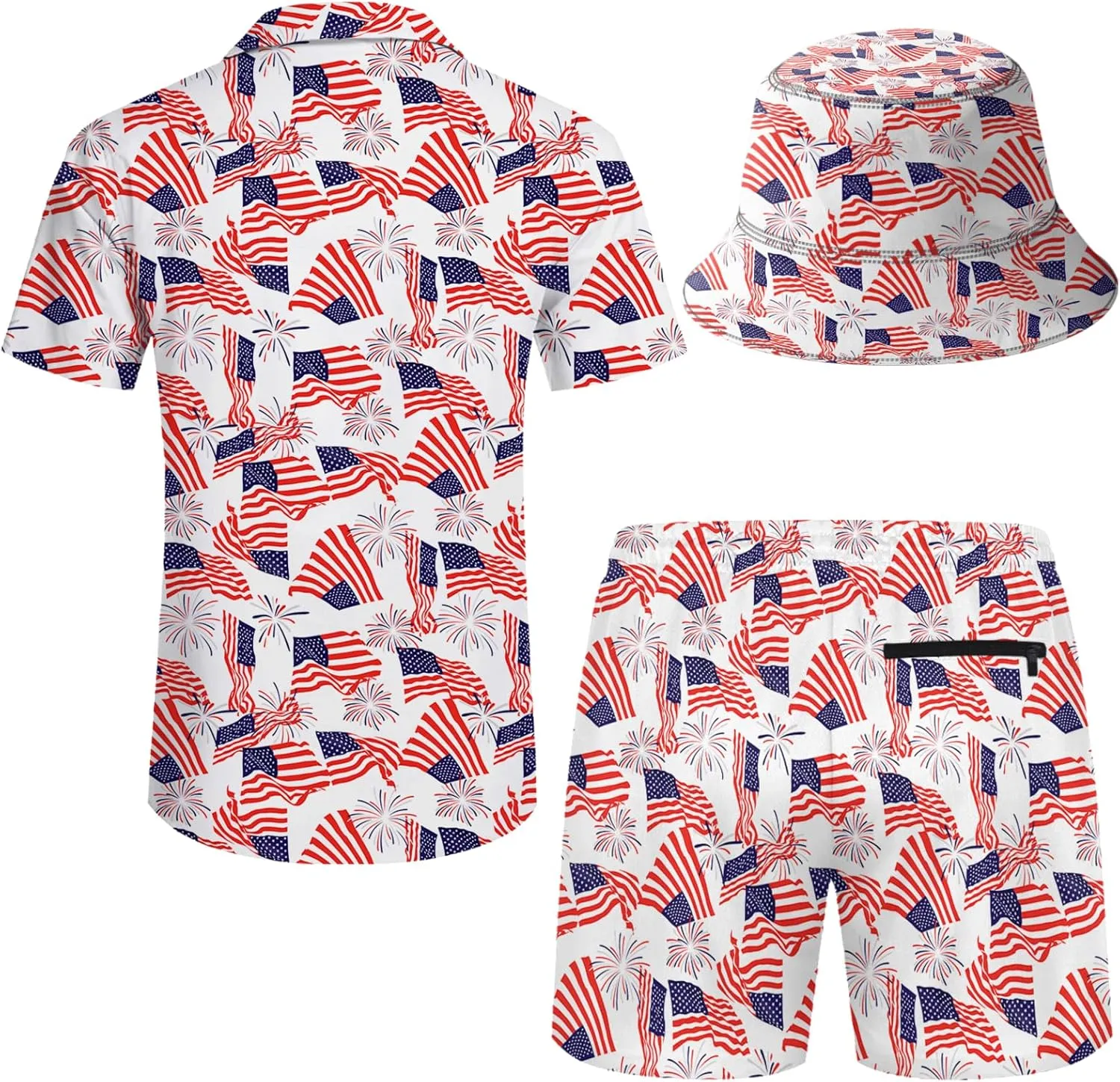 2 Piece Outfits Hawaiian Shirt and Shorts with Hat