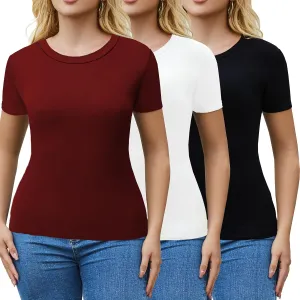 3/5 Pack Crew Neck T Shirts for Women Daily Casual Womens Fitted Tshirt Basic Tops for Women Stretchy Womens Tees