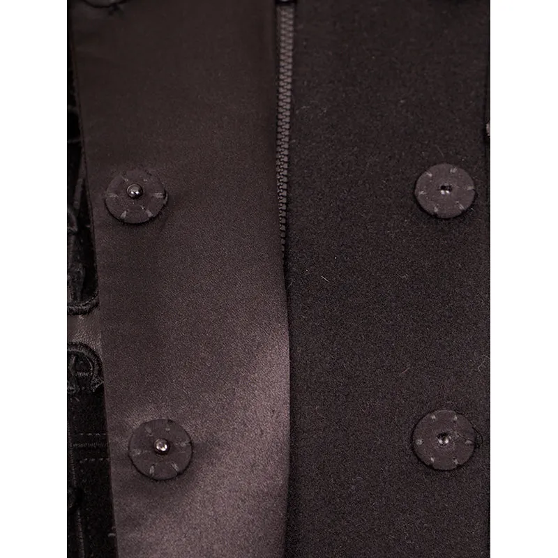 42 8 VINTAGE 2012 VERSACE RUNWAY Black GOTHIC CROSS Wool Cashmere COAT & LEATHER