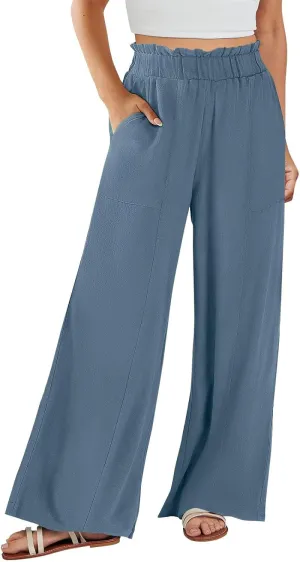 ADHOWBEW Linen Dress Pants Women Cotton Plus Size Dressy Petite Work Flowy Casual Lounge Stretch High Waisted Cotton Pants