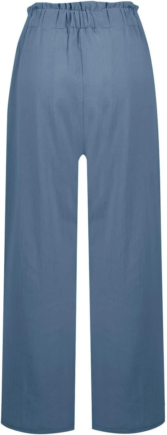 ADHOWBEW Linen Dress Pants Women Cotton Plus Size Dressy Petite Work Flowy Casual Lounge Stretch High Waisted Cotton Pants