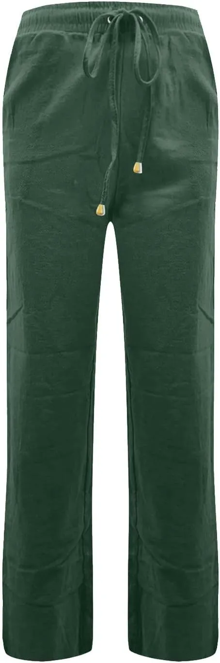 ADHOWBEW Linen Pants Women Plus Size Flowy Stretch Petite Cotton High Waisted Work Dressy Casual Plus Size Lounge Pants