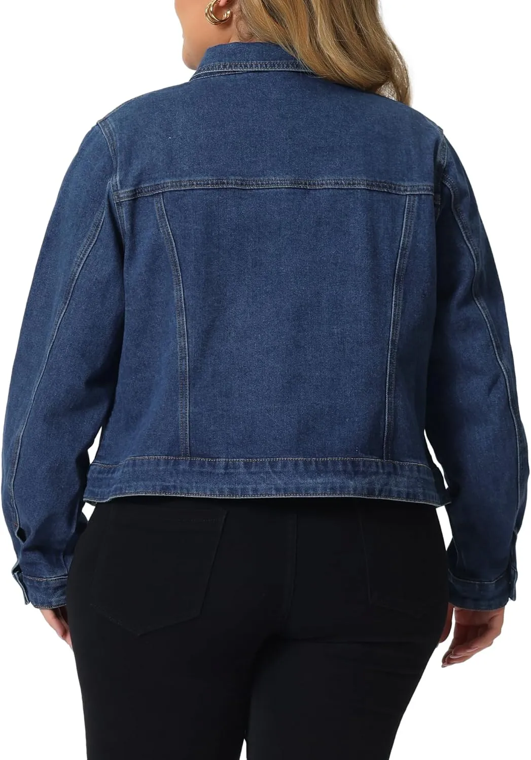 Agnes Orinda Plus Size Denim Jacket for Women Long Sleeves Button Down Cropped Jean Jackets
