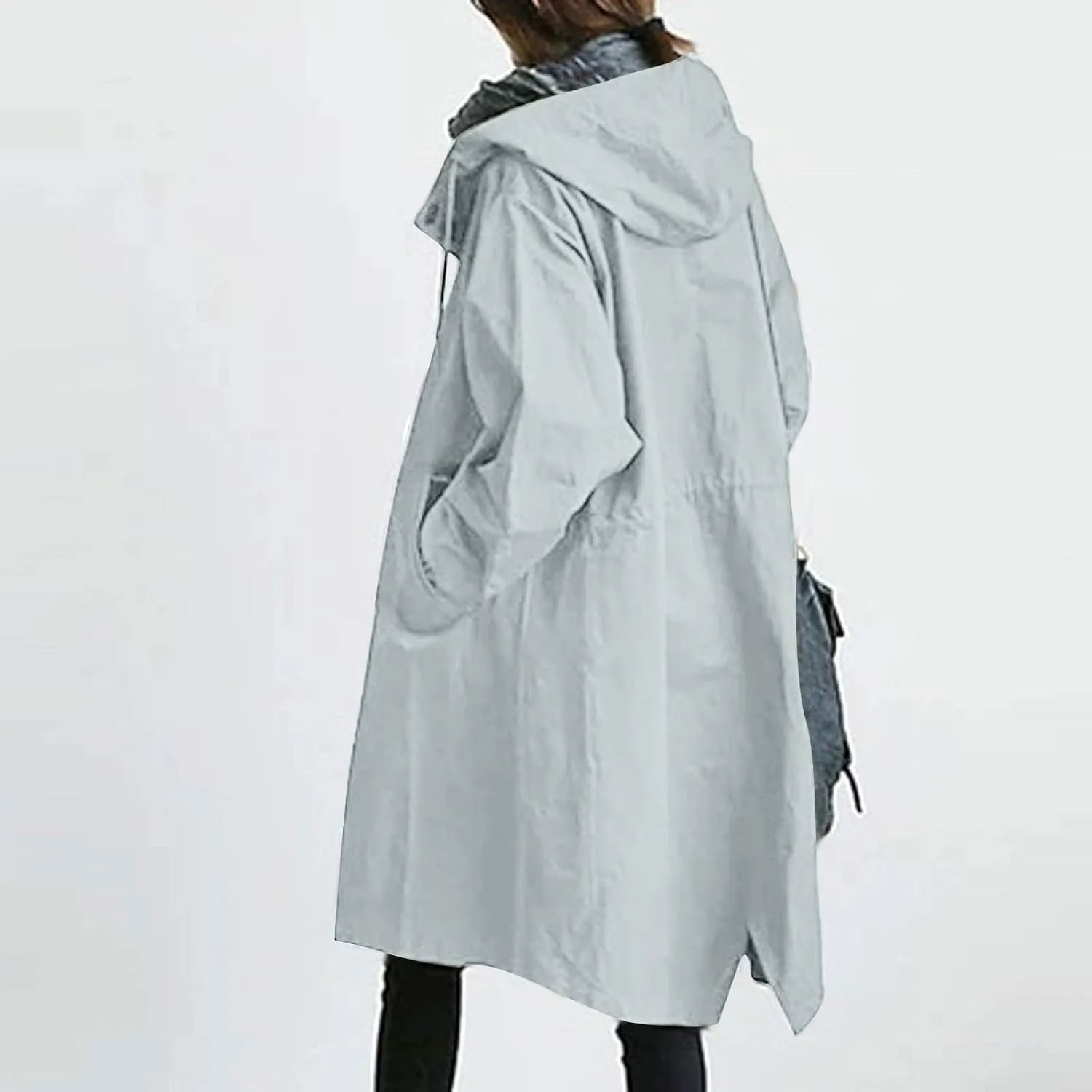 aihihe Women's Lightweight Hooded Trench Coat Outdoor Long Jacket Plus Size Button Up Windbreaker Outerwear with Pockets