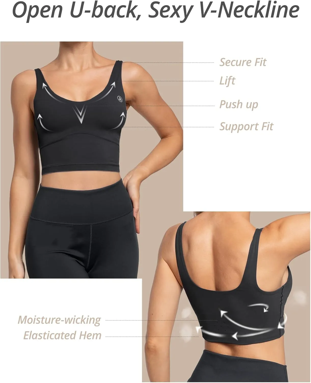 AKASO Womens Longline Sports Bra Tank Top Padded Workout Running Yoga