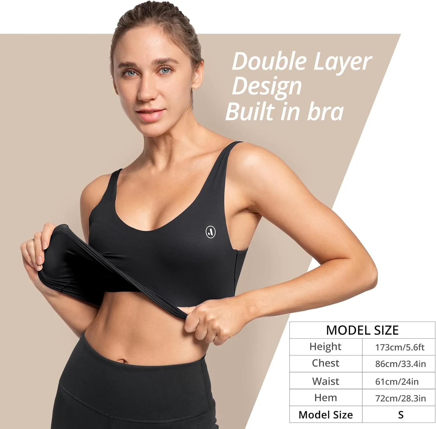 AKASO Womens Longline Sports Bra Tank Top Padded Workout Running Yoga