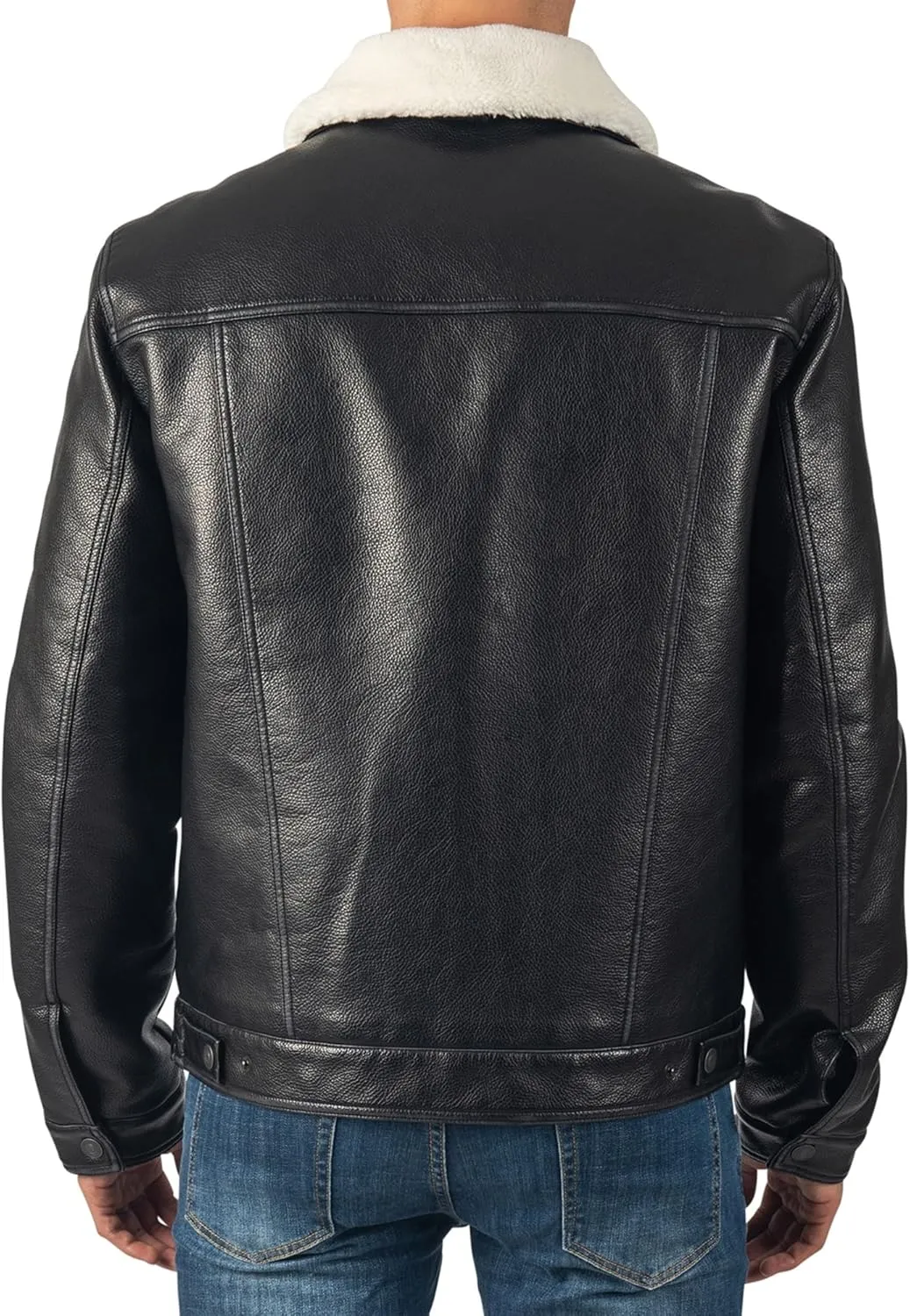Alpine Swiss Aaron Mens Trucker Jacket Sherpa Collar Vegan Leather Warm Casual Coat