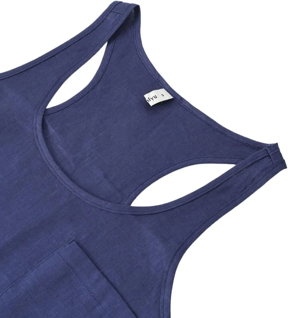 Amazhiyu Women's 100% Linen Summer Scoop Neck Sleeveless Racerback Tank Top