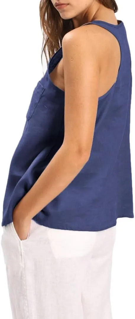 Amazhiyu Women's 100% Linen Summer Scoop Neck Sleeveless Racerback Tank Top