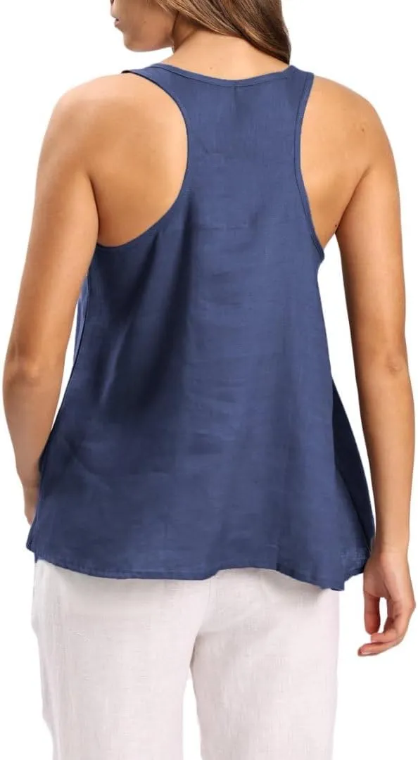Amazhiyu Women's 100% Linen Summer Scoop Neck Sleeveless Racerback Tank Top