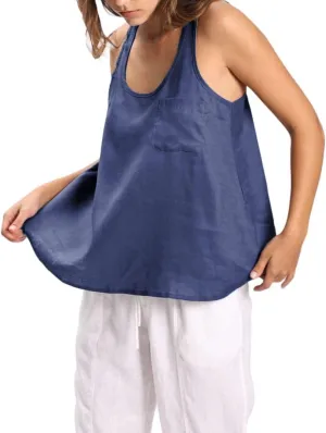 Amazhiyu Women's 100% Linen Summer Scoop Neck Sleeveless Racerback Tank Top