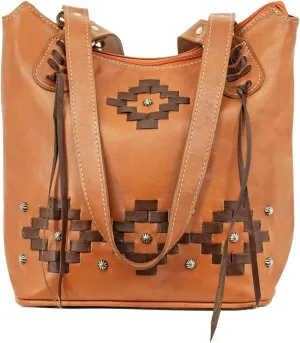 American West Womens Tribal Weave Zip Top Bucket Tote (Golden Tan)