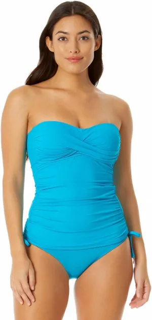 Anne Cole Women's Solid Twist Front Shirred Bandeau Tankini Swim Top