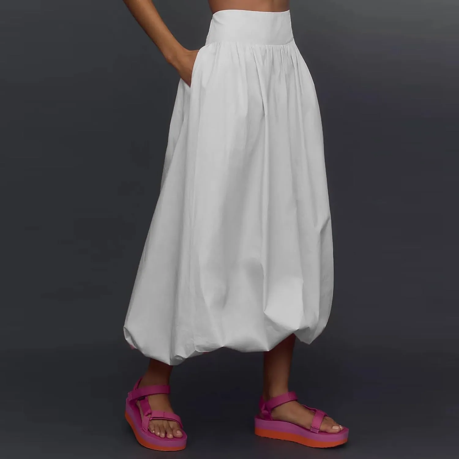 Aonoapll Y2k Women Bubble Maxi Skirt Casual Elastic Low Waist Flowy A Line Long Skirt Summer Ruffle Balloon Skirt