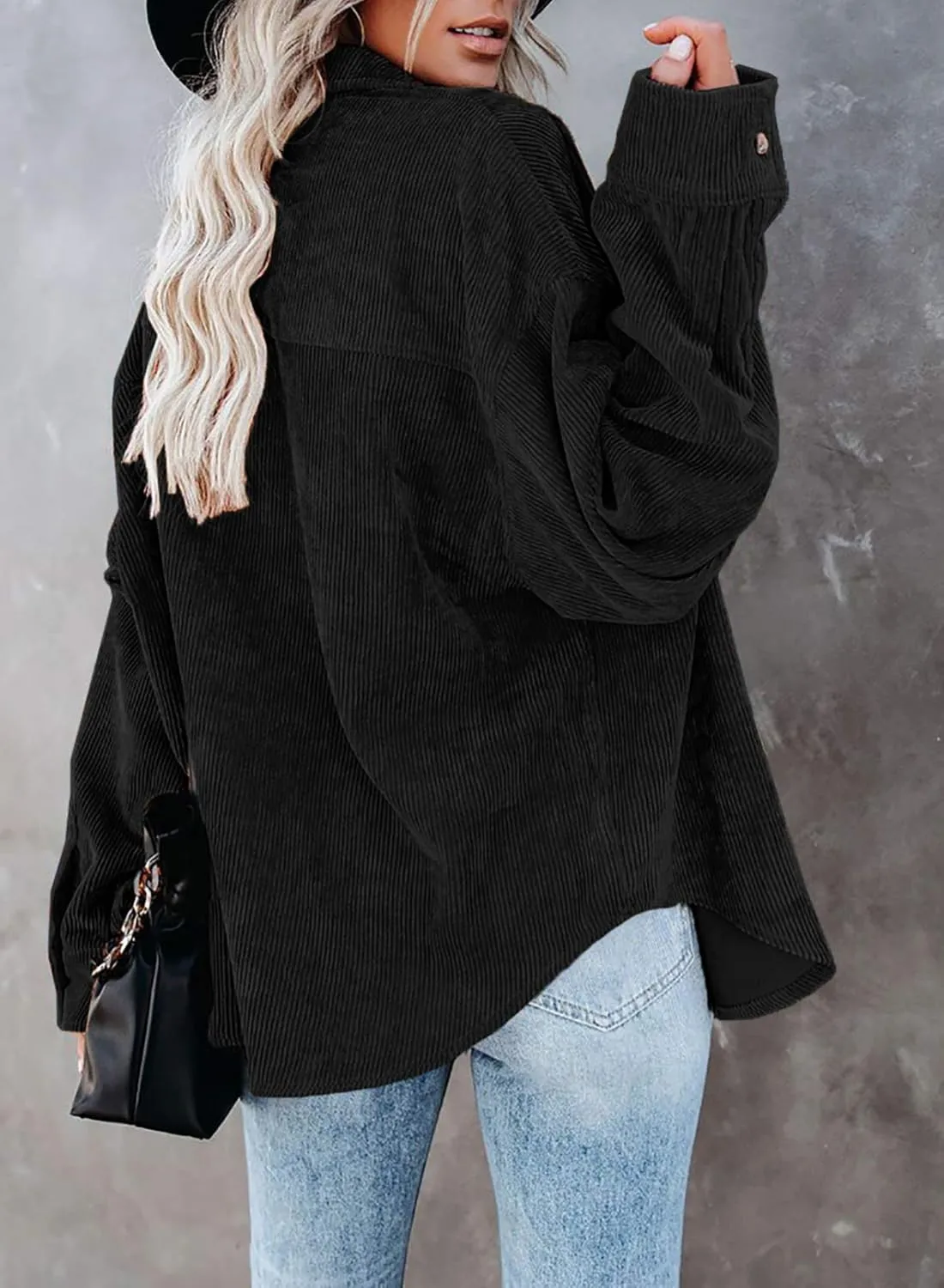 Astylish Women Corduroy Shirts Casual Long Sleeve Button Down Blouses Top