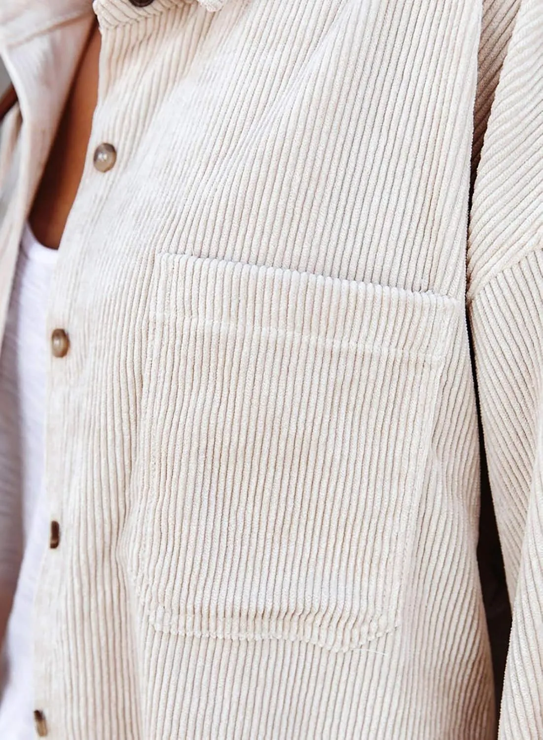 Astylish Women Corduroy Shirts Casual Long Sleeve Button Down Blouses Top