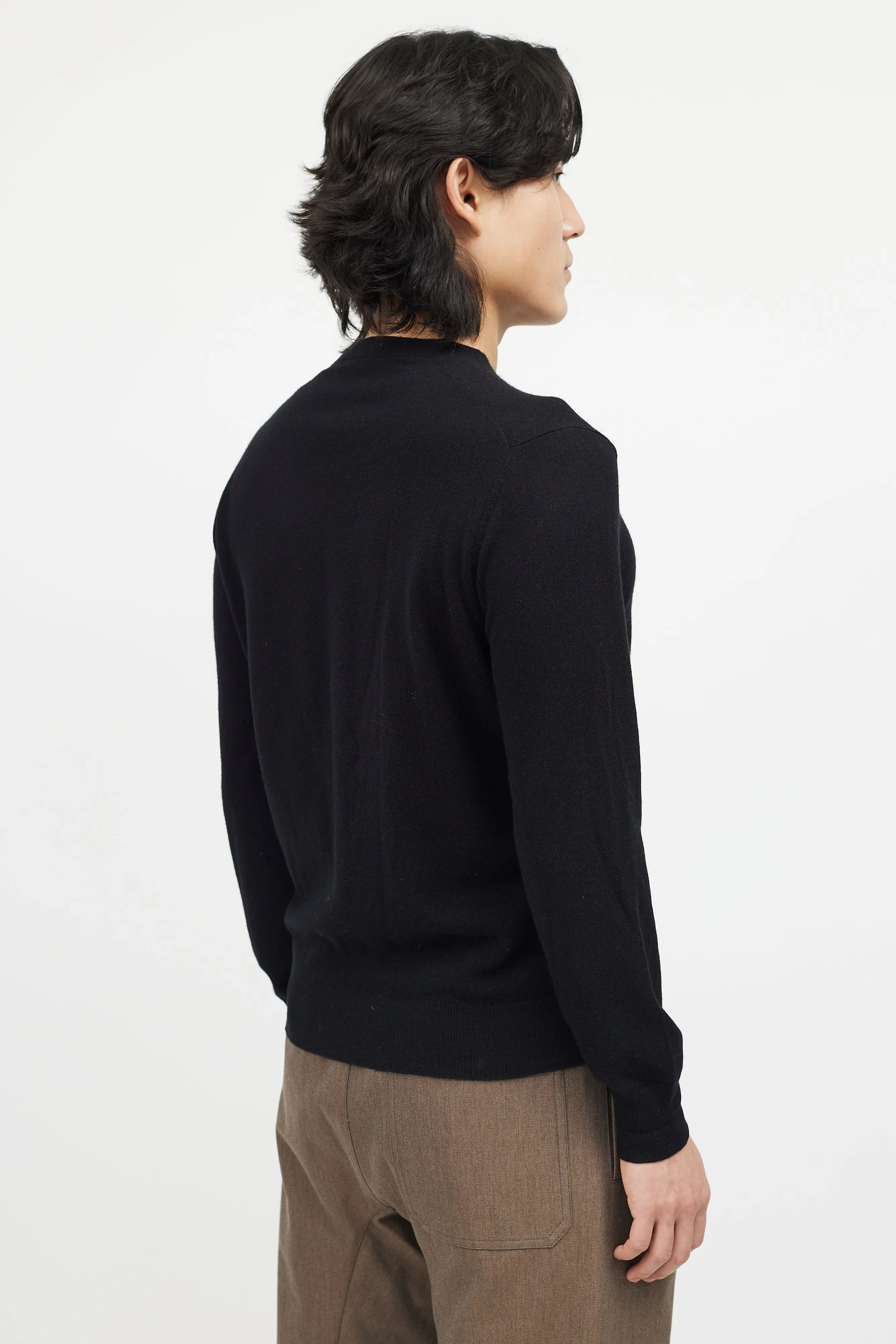 Black Cashmere Knit V-Neck Sweater