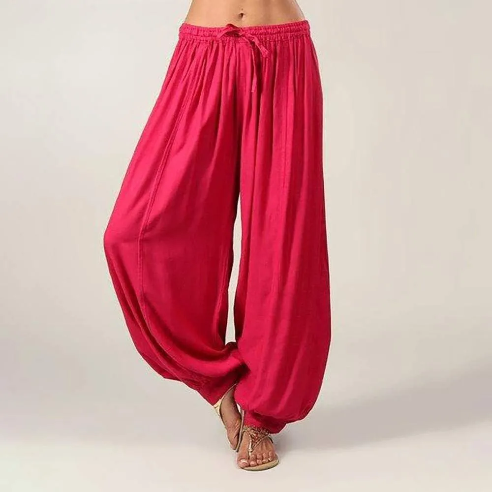Black Linen Pants Women Casual Summer Baggy Waist Pants with Pockets Solid Sweatpants Palazzo Pants for Women Dance
