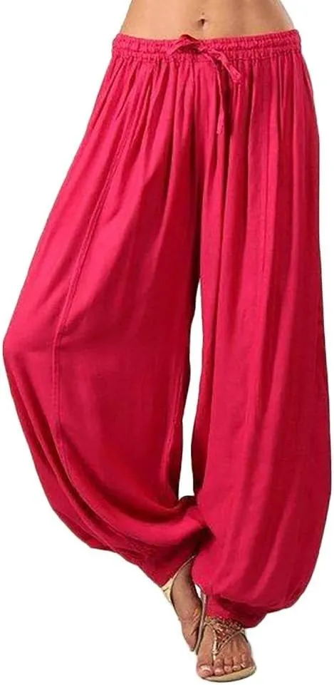 Black Linen Pants Women Casual Summer Baggy Waist Pants with Pockets Solid Sweatpants Palazzo Pants for Women Dance