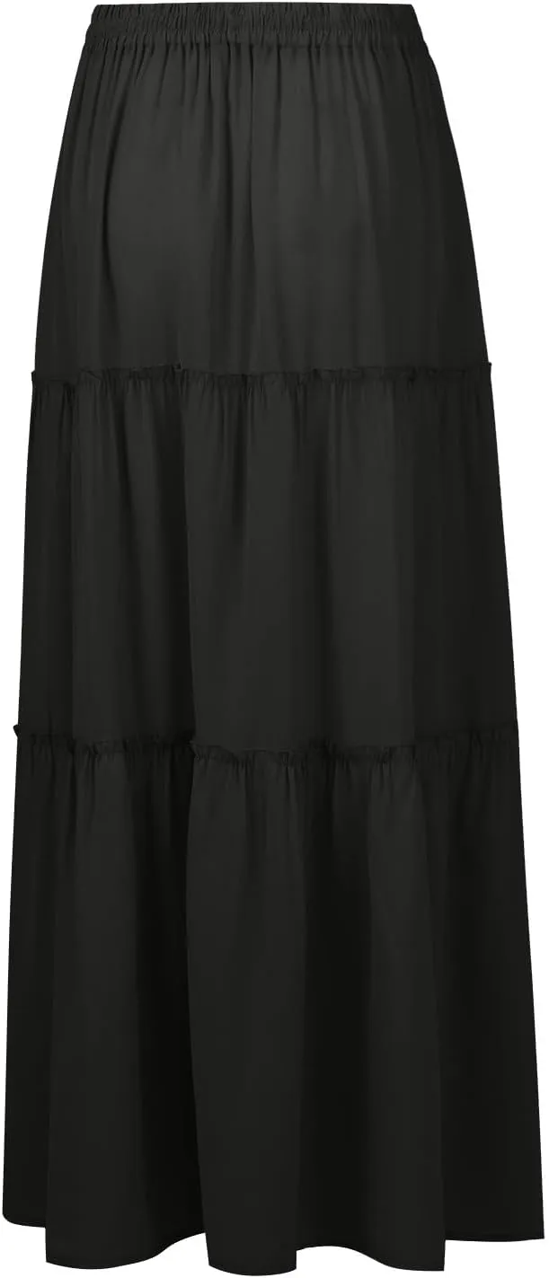Boho Maxi Skirts for Women Summer Tiered Elastic Casual Skirt Smocked A Line Skirts Work Long Skirt Y2K with Pockets