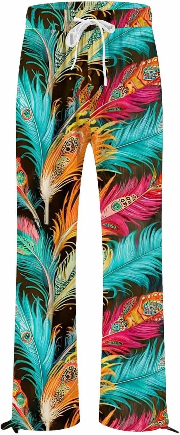 Boho Pants for Women Linen Palazzo Pants 2025 Summer High Waisted Boho Wide Leg Lounge Pant Trousers with Pocket