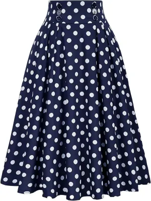 Boho Skirt for Women Elegant Polka Dot High Elastic Waist Skirt Summer Pleated A-Line Flared Maxi Skirts Clothes 2024