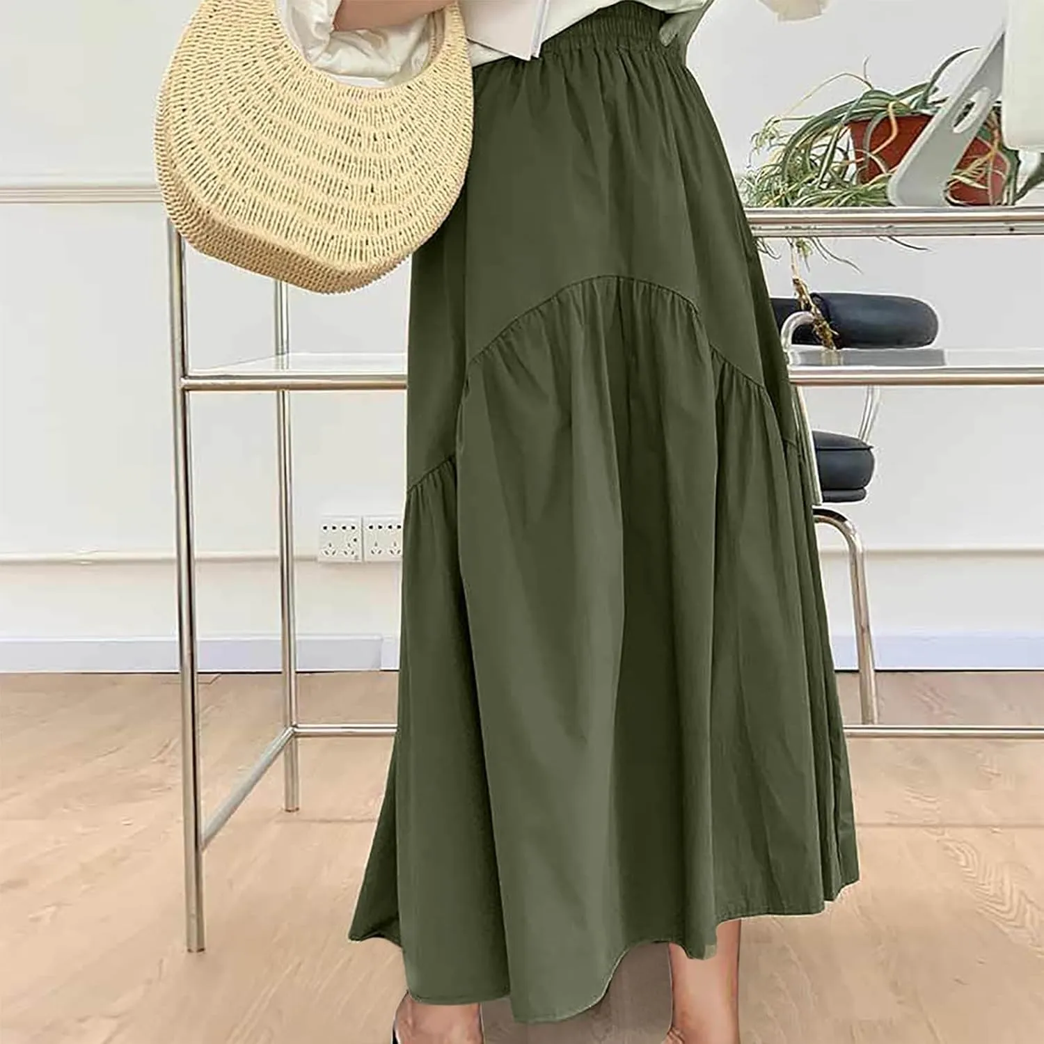 Boho Summer Maxi Skirts for Women, 2025 Trendy Casual Beach Skirt High Waist Bohemian Lightweight Flowy Skirts