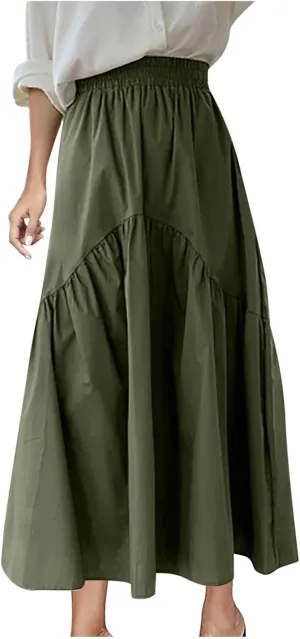Boho Summer Maxi Skirts for Women, 2025 Trendy Casual Beach Skirt High Waist Bohemian Lightweight Flowy Skirts