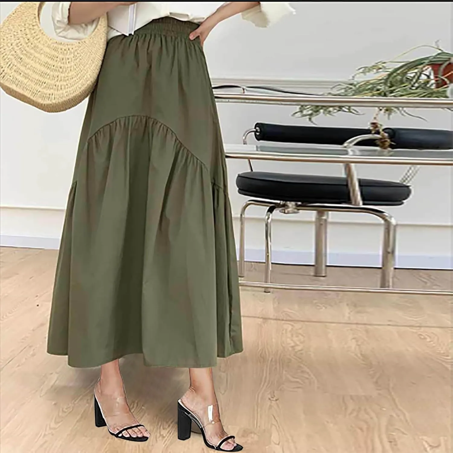 Boho Summer Maxi Skirts for Women, 2025 Trendy Casual Beach Skirt High Waist Bohemian Lightweight Flowy Skirts