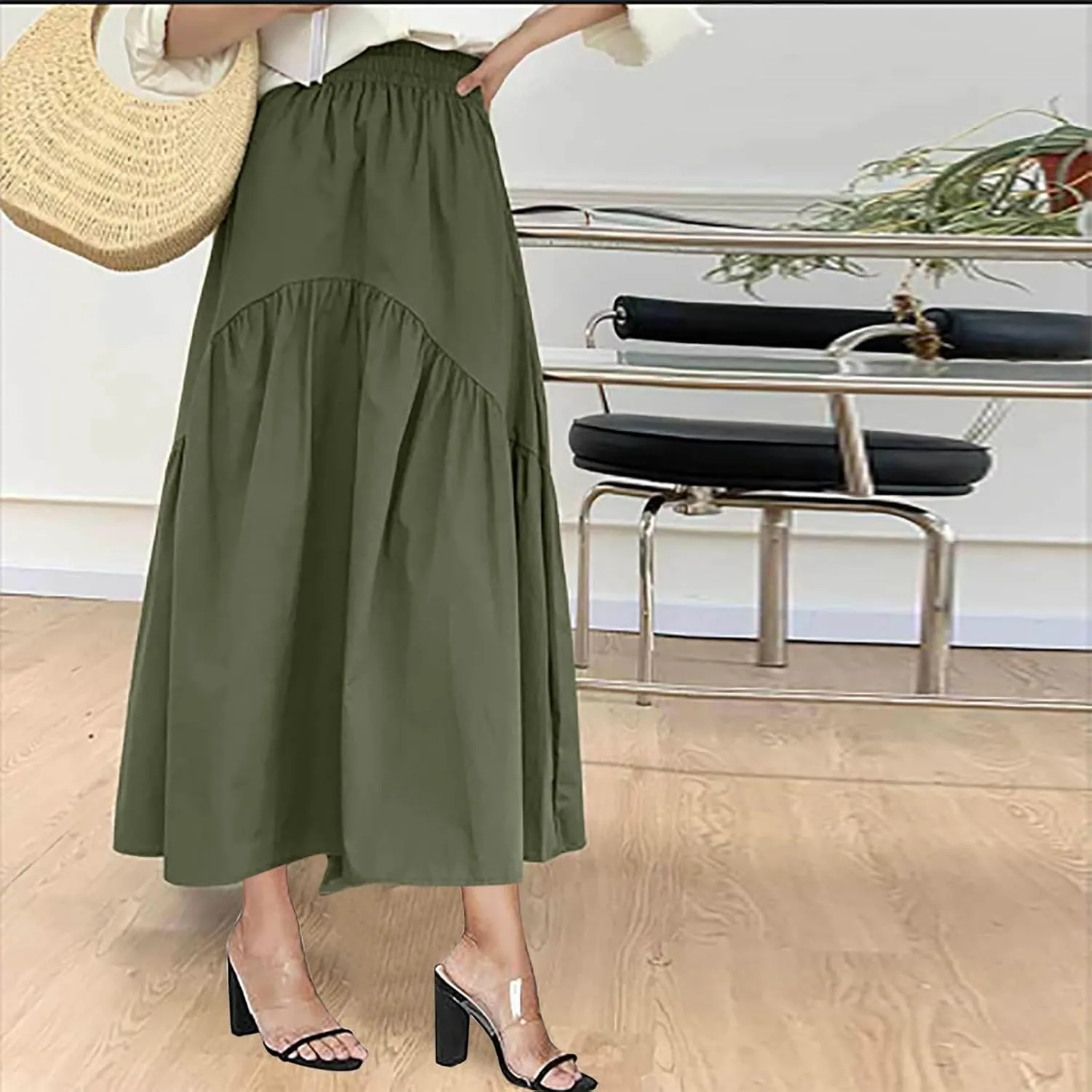 Boho Summer Maxi Skirts for Women, 2025 Trendy Casual Beach Skirt High Waist Bohemian Lightweight Flowy Skirts