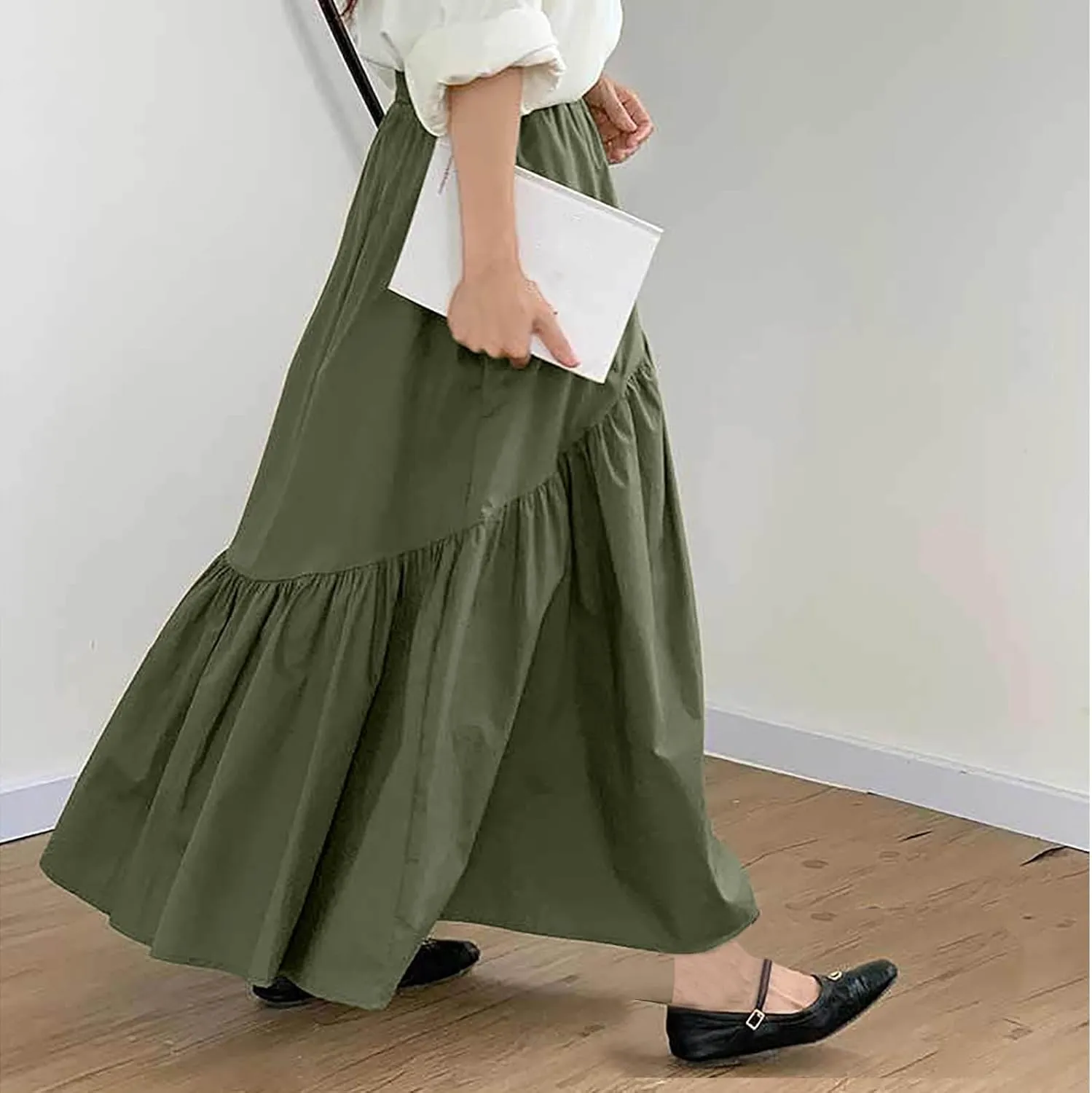 Boho Summer Maxi Skirts for Women, 2025 Trendy Casual Beach Skirt High Waist Bohemian Lightweight Flowy Skirts