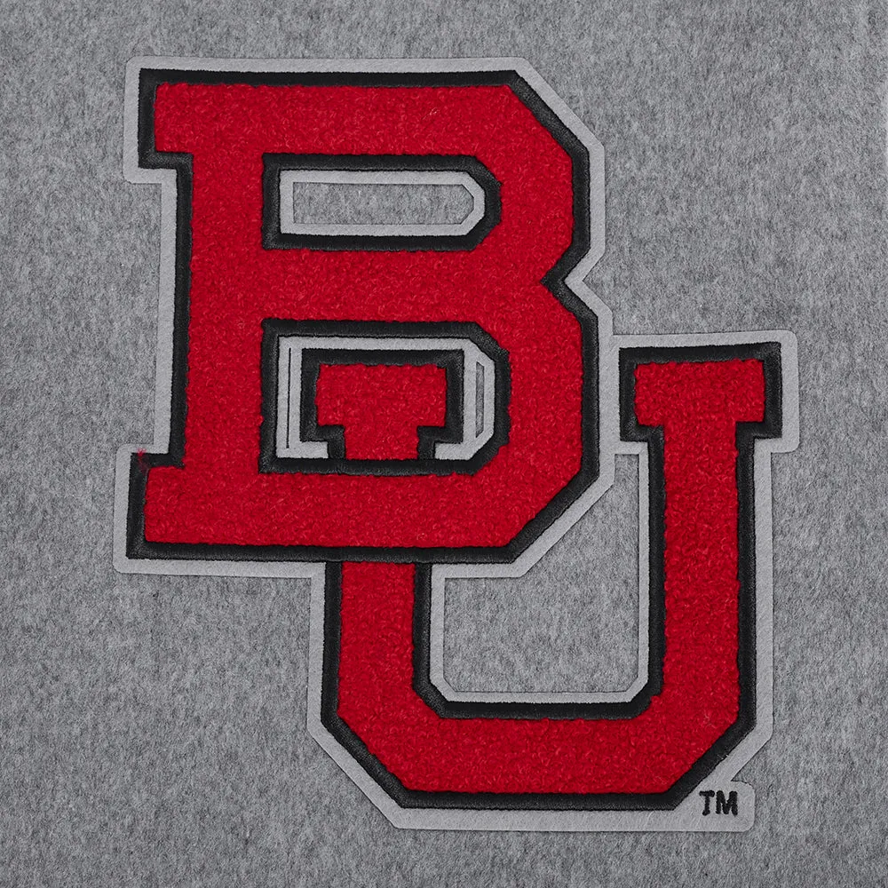 BOSTON UNIVERSITY CLASSIC MEN'S RIB WOOL VARSITY JACKET (HEATHER GREY/WHITE)