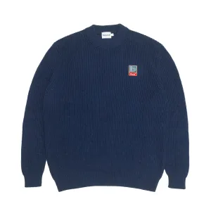 bound Retro Fisherman Rib Knit Sweater - Petrol Blue