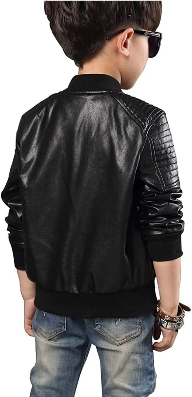 Boys' Faux Leather Motorcycle Jacket Children Zipper Leather Coats