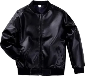 Boys' Faux Leather Motorcycle Jacket Children Zipper Leather Coats