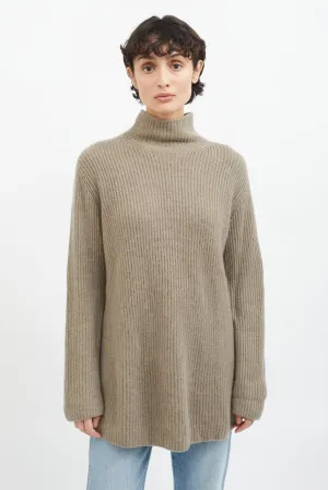 Brown Cashmere Mock Neck Knit Sweater