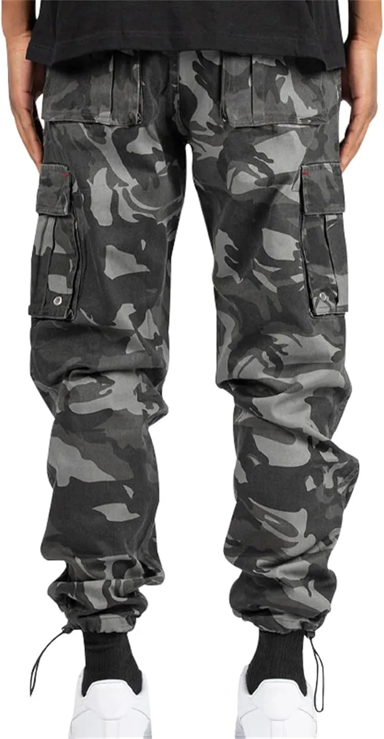 Cargo Pants for Men Hiking Stretch Casual Trendy Pants Elastic Waist Drawstring Outdoor Workout Trousers with Pockets