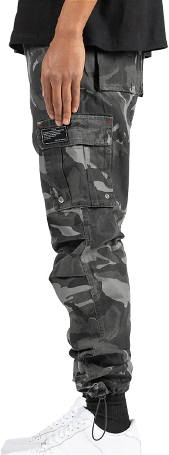 Cargo Pants for Men Hiking Stretch Casual Trendy Pants Elastic Waist Drawstring Outdoor Workout Trousers with Pockets