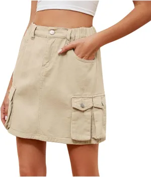 Cargo Skirt for Women Summer Casual Denim Jean Skirt Mini Low Waist Button Bodycon Y2K Flap Pockets Skirts Shorts