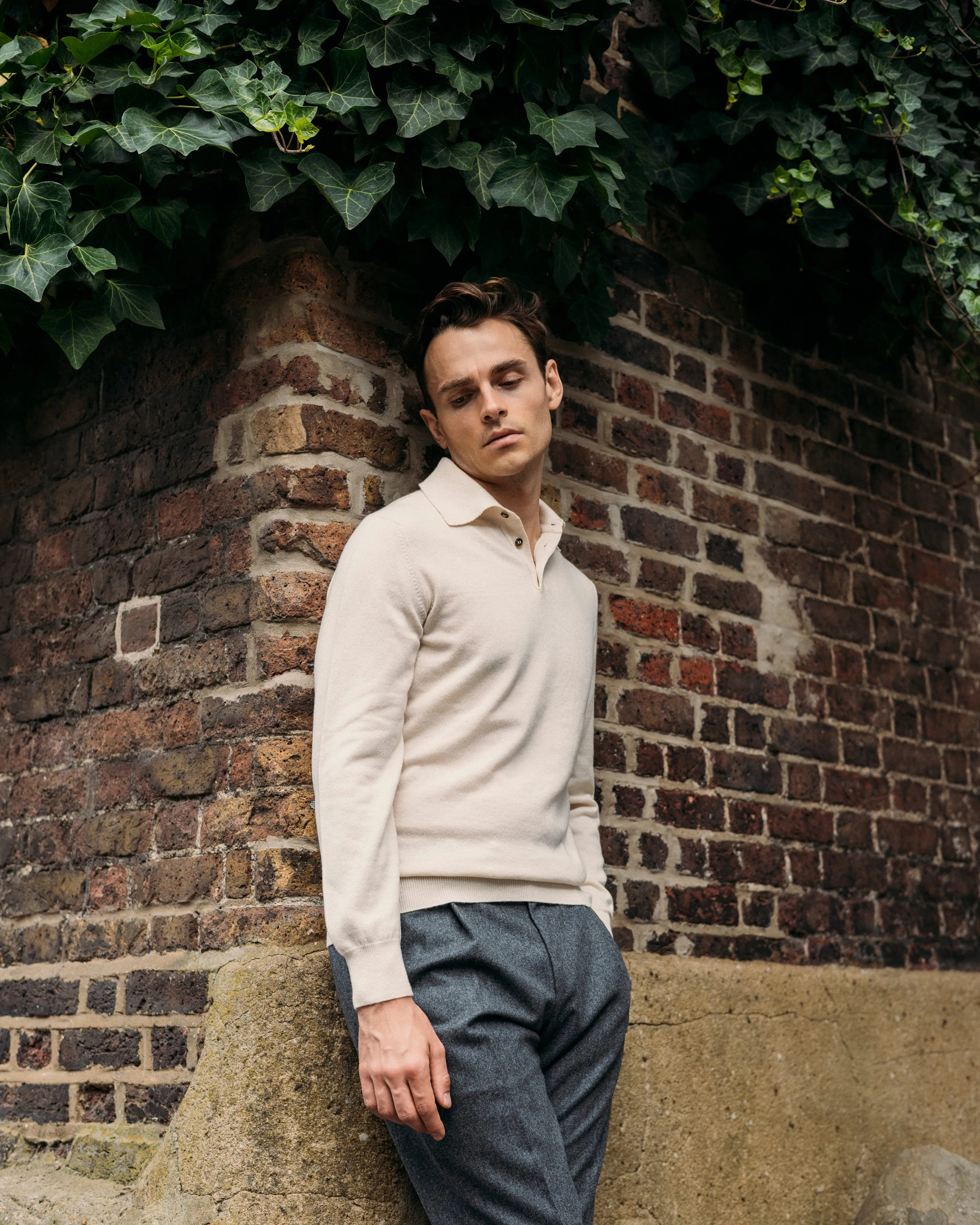 Cashmere polo shirt in cream