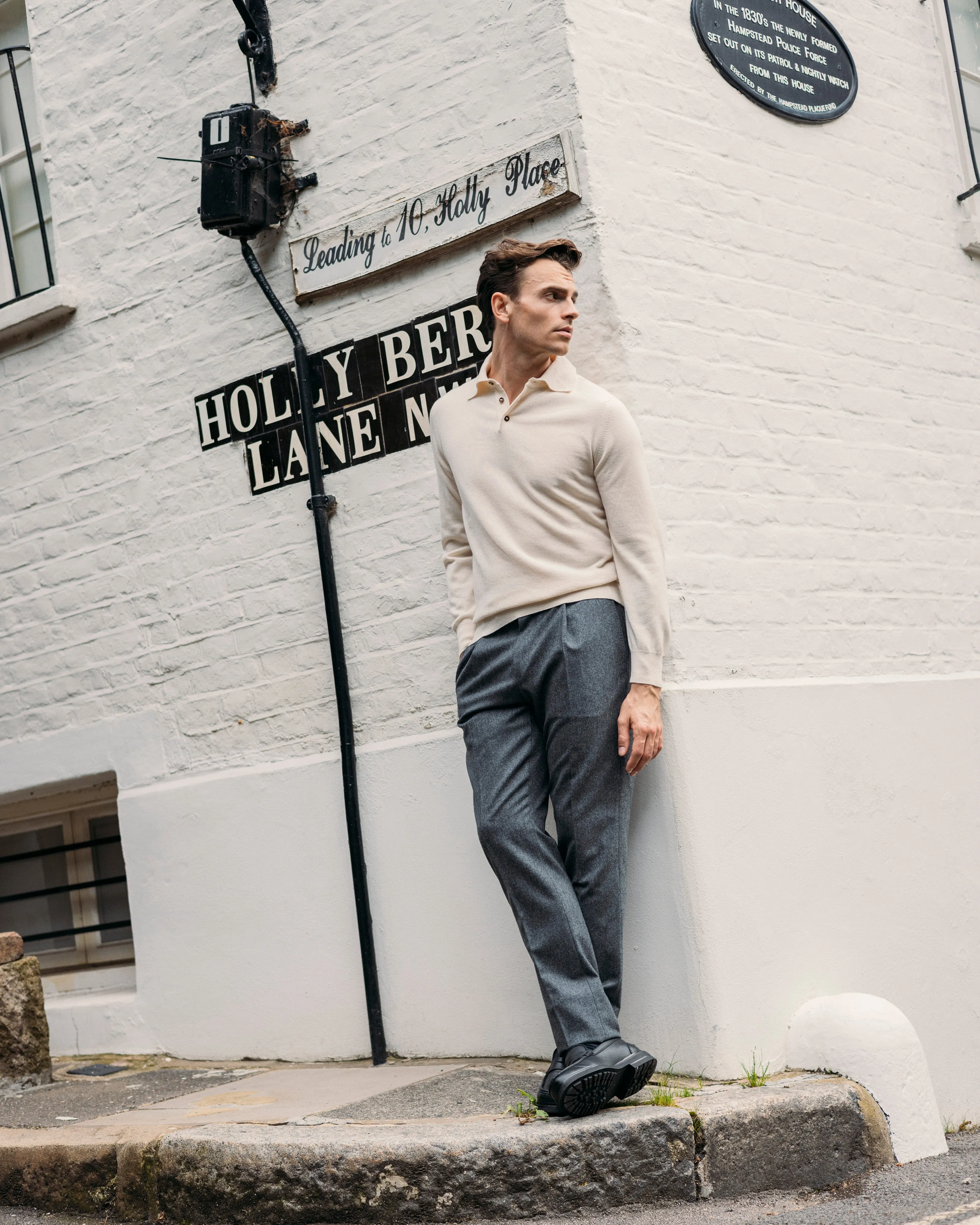 Cashmere polo shirt in cream