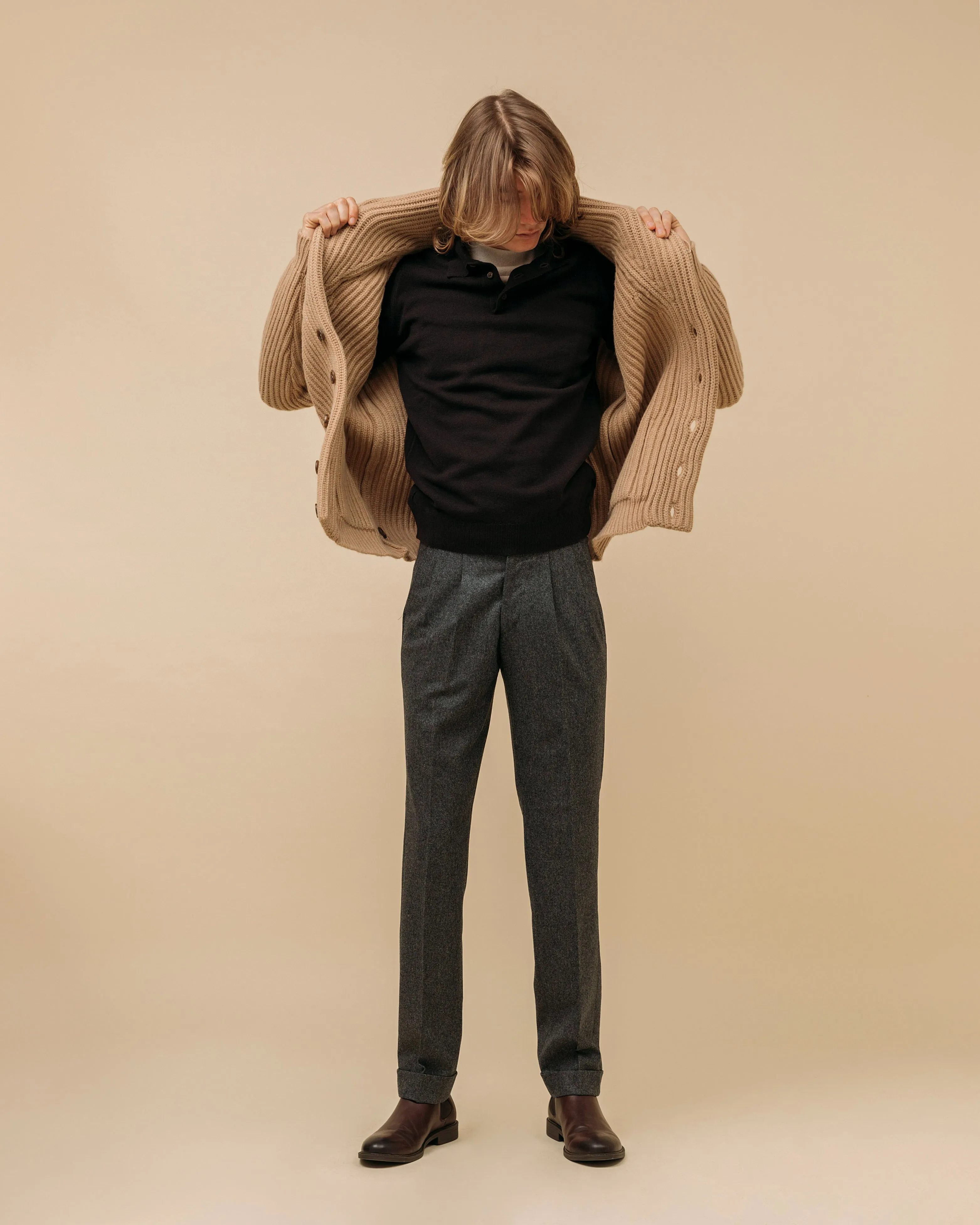 Cashmere polo shirt in dark brown
