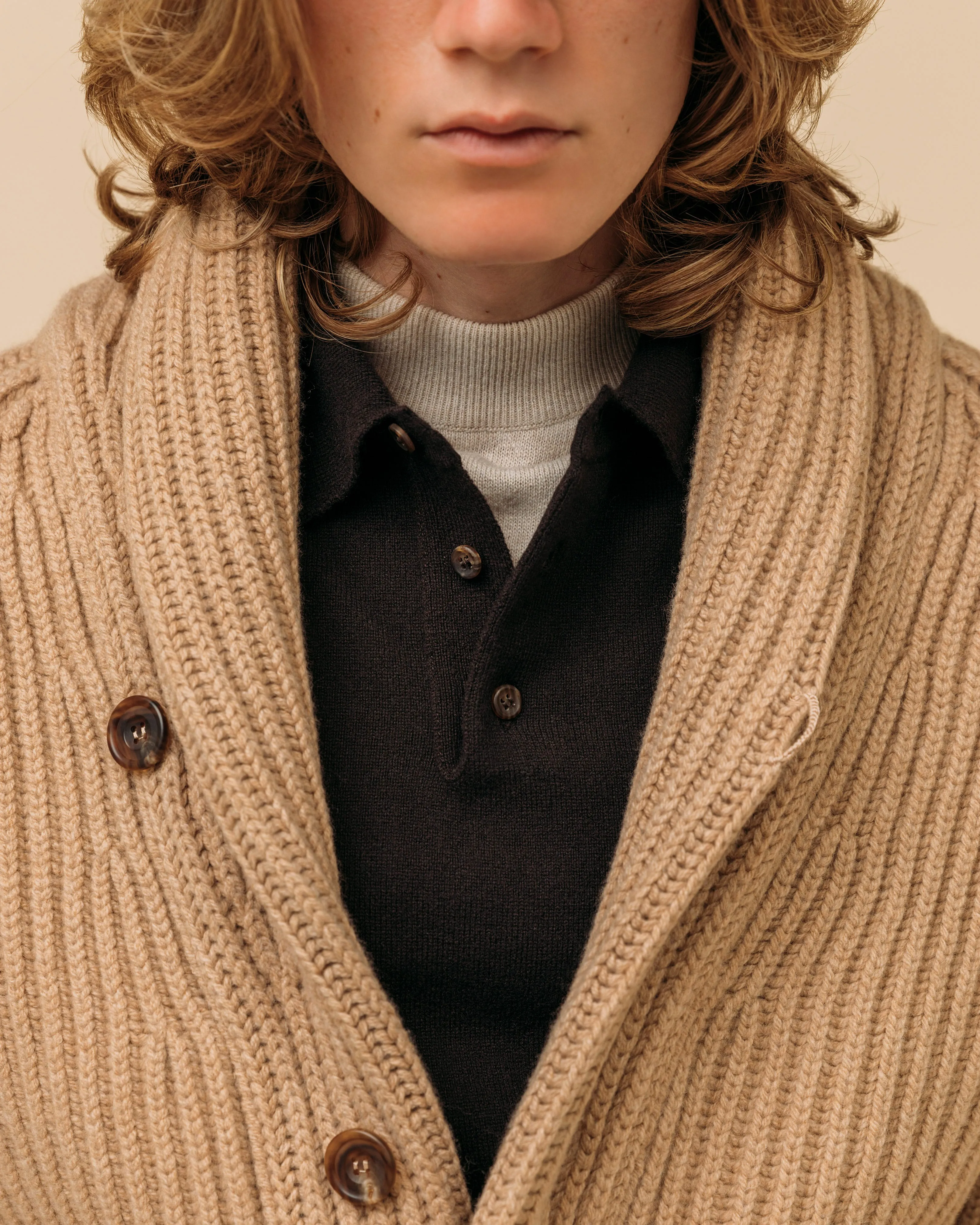 Cashmere polo shirt in dark brown