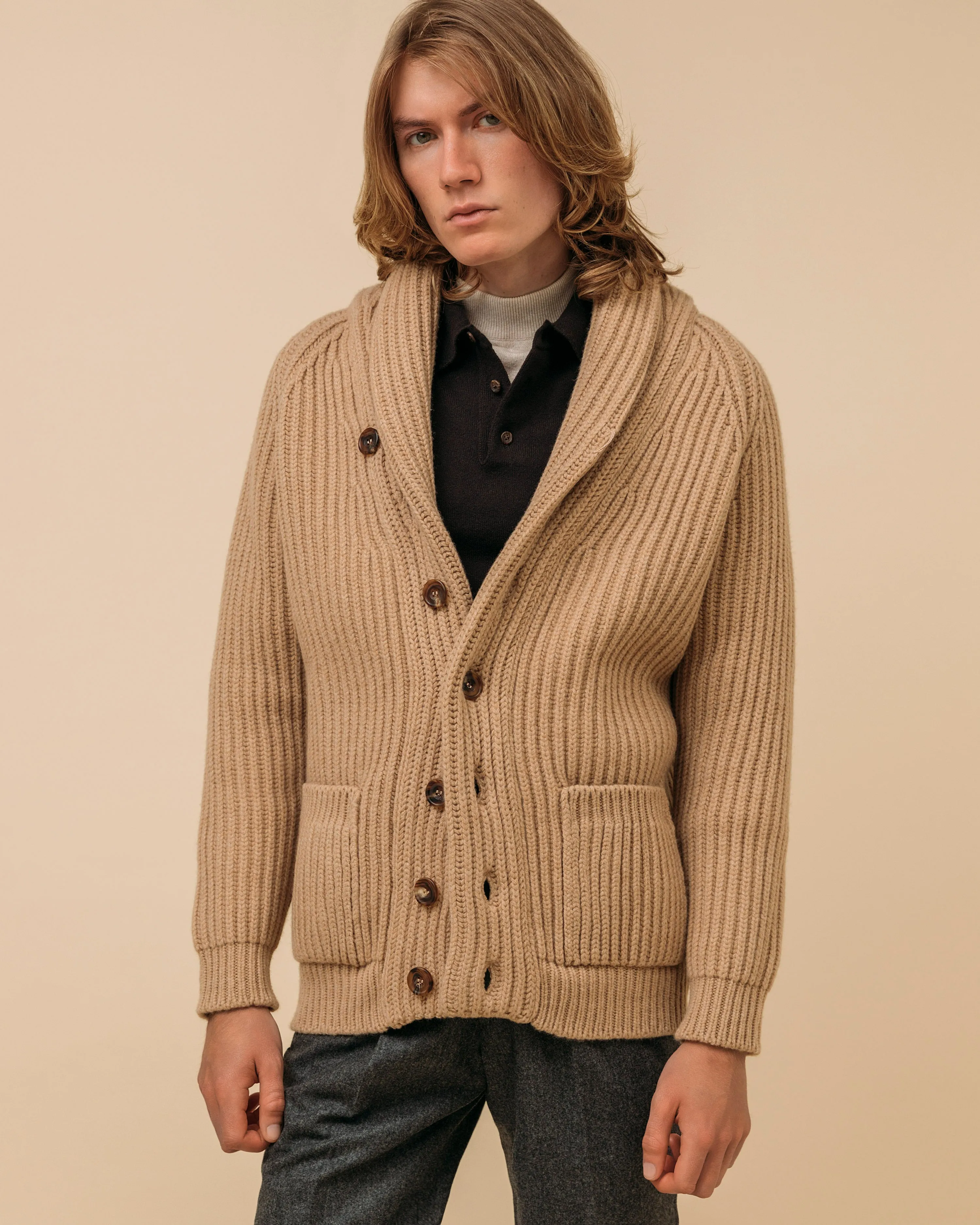 Cashmere polo shirt in dark brown