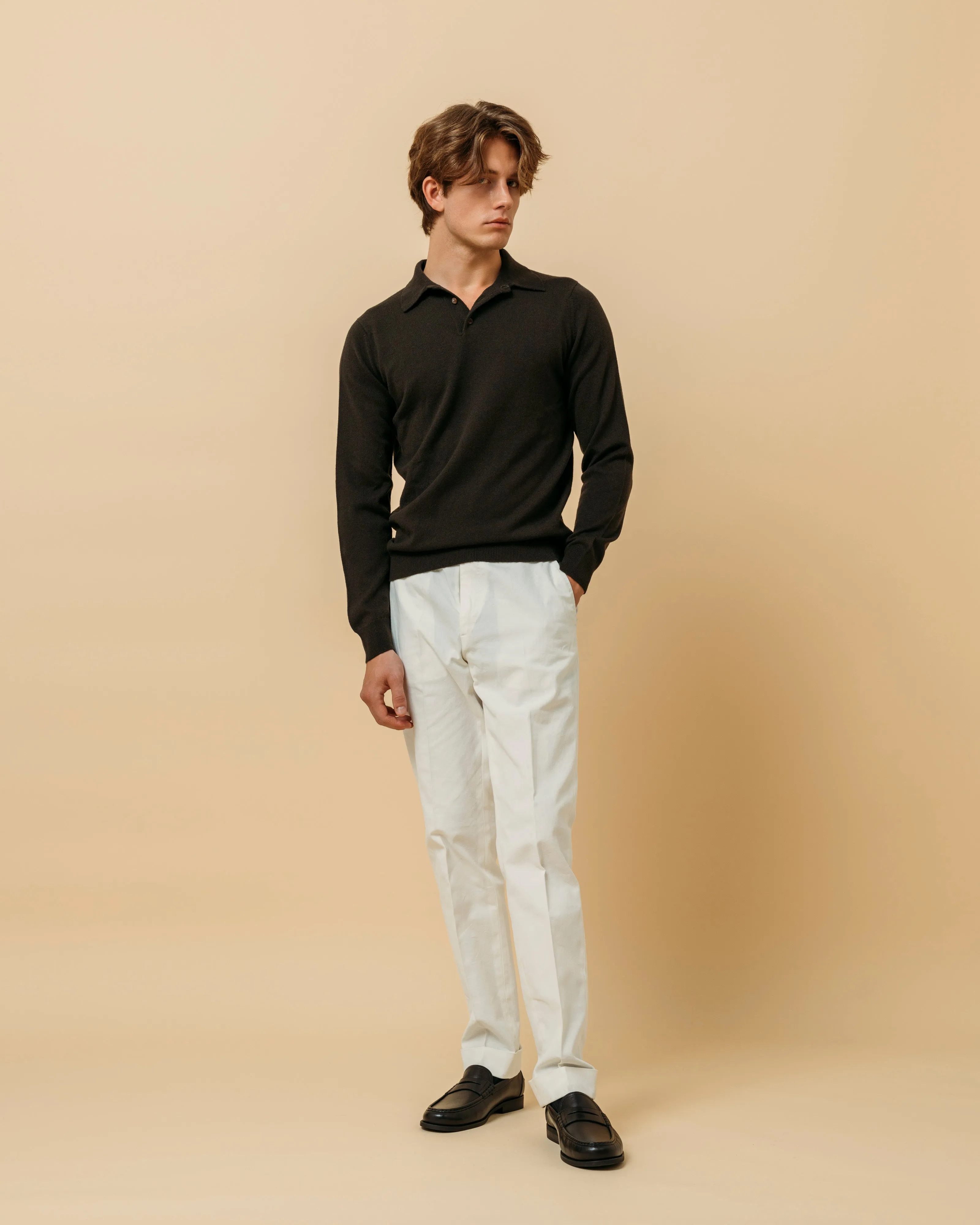 Cashmere polo shirt in dark olive