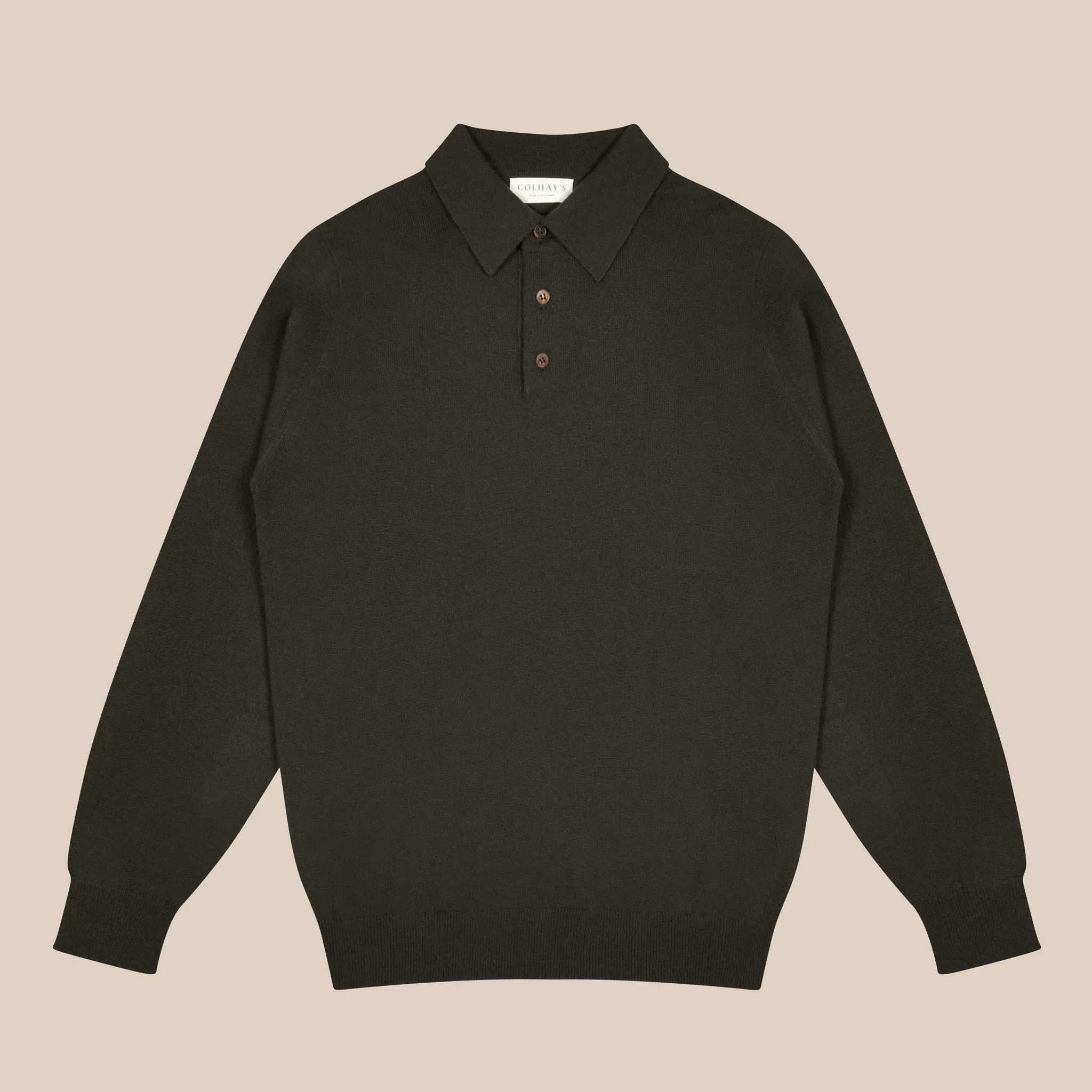 Cashmere polo shirt in dark olive
