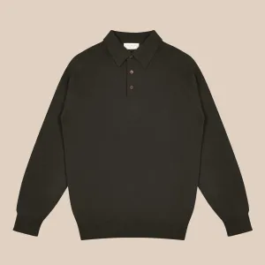 Cashmere polo shirt in dark olive